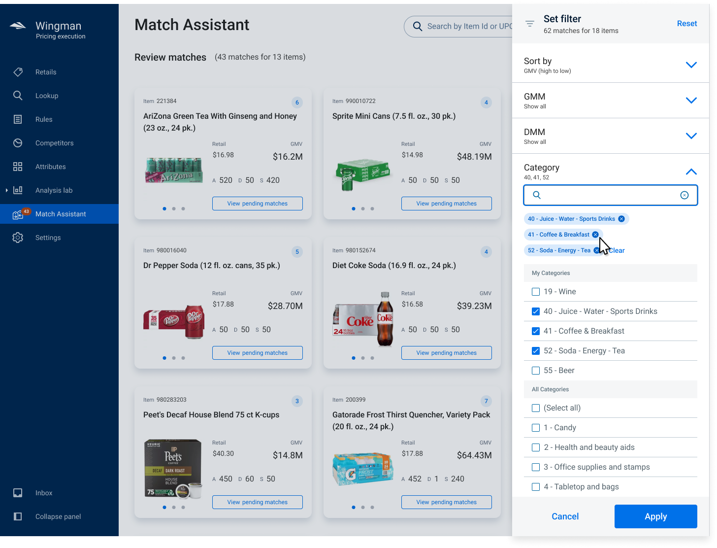 Filtering Potential Matches Shared Files Grid