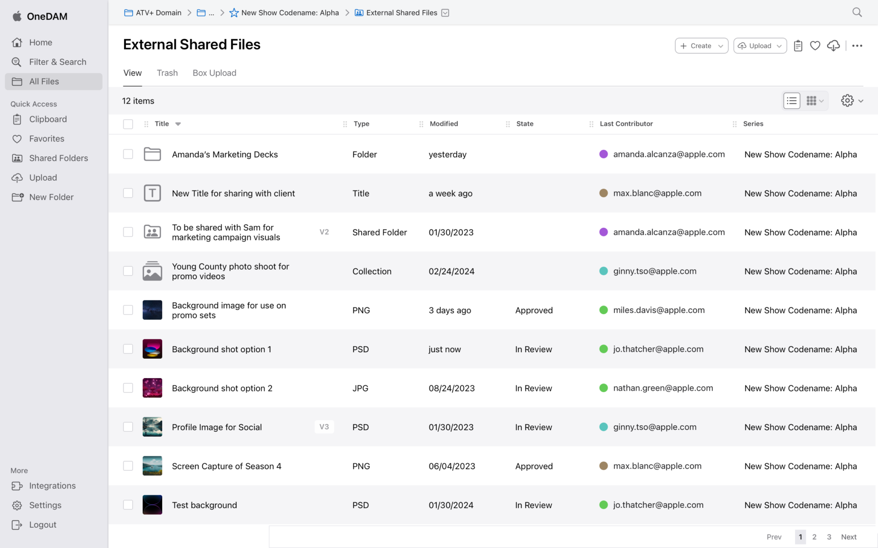Shared Files List View