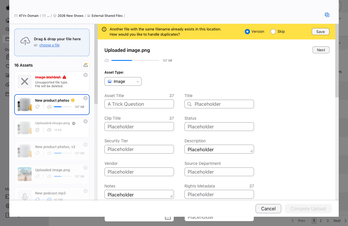 Upload: File with Duplicate
